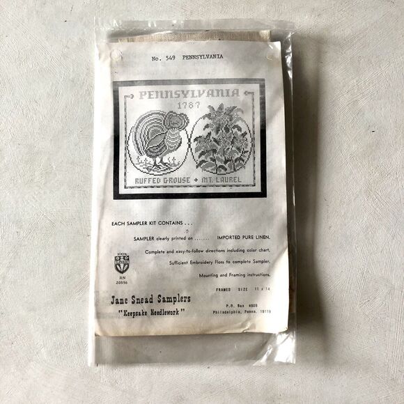 Vintage Cross Stitch Kit Pennsylvania State Bird And Flower Jane Snead Samplers - Picture 2 of 8